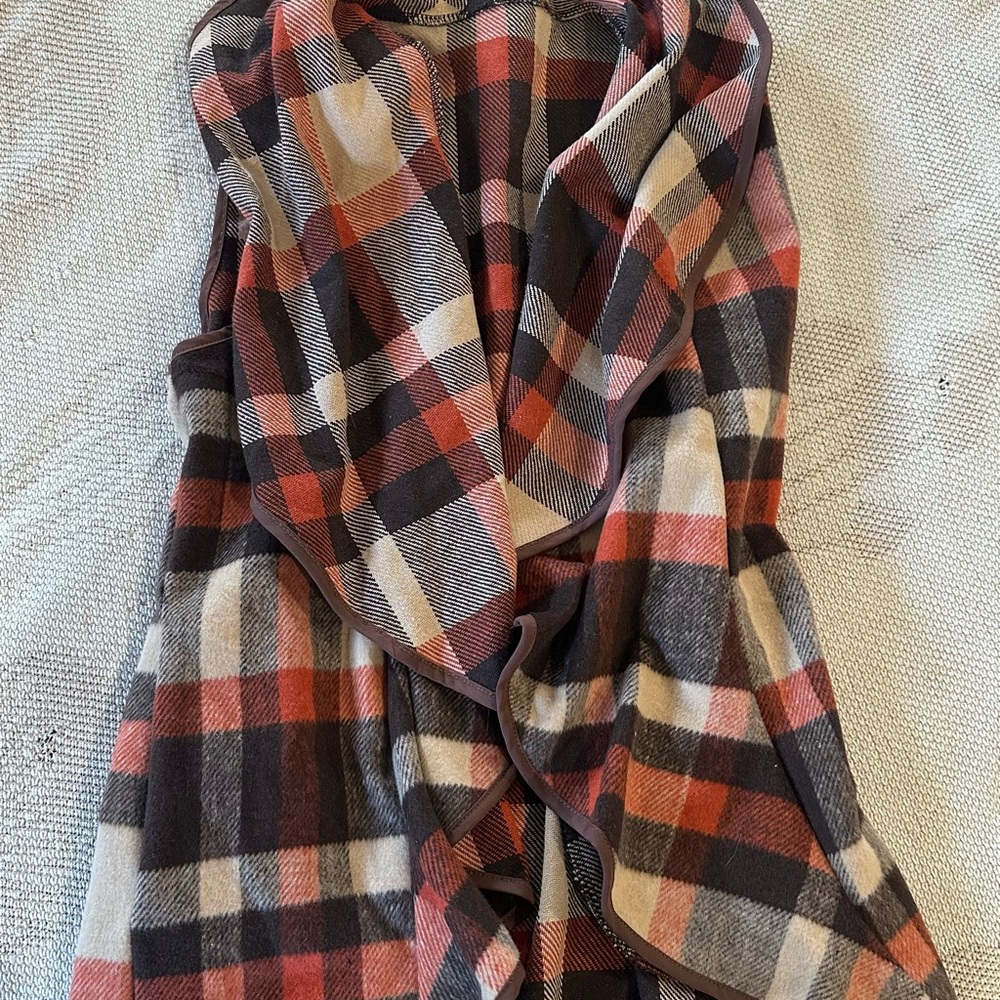 Plaid Open-Front Women's Jacket vest - Rust, Cream & Black